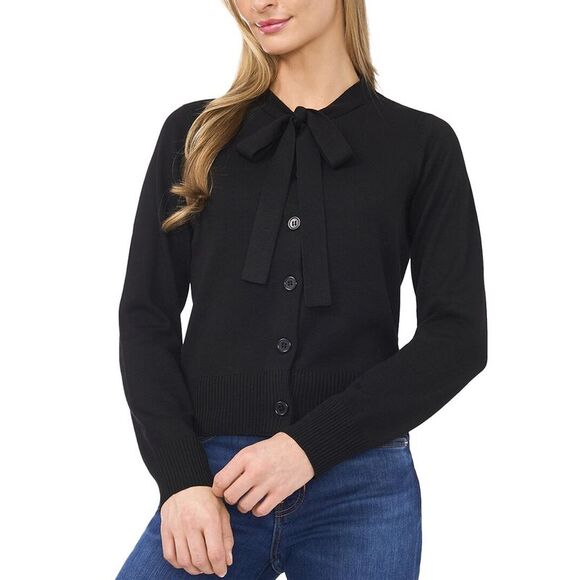 CeCe Sweaters - CeCe Classic Black Cardigan with Bow Detail